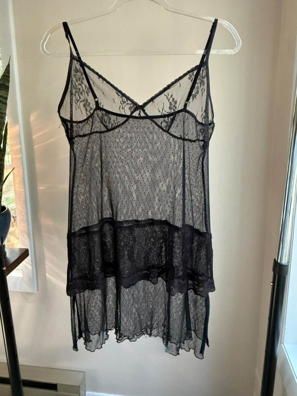 Vintage black sheer lace slip dress NWOT